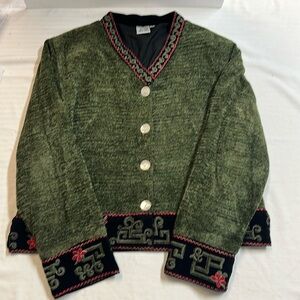 Green jacket/coat with velvet trim